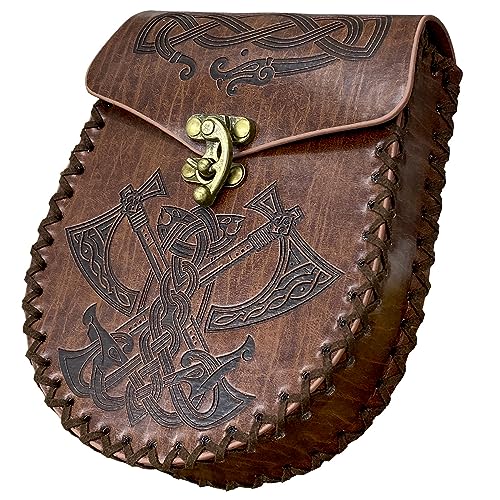 Braune geprägte Gürteltasche, Wikinger-Vintage-Leder-Fanny-Pack-Tasche, mittelalterliche LARP-Gürteltasche für Damen und Herren von Thajaling