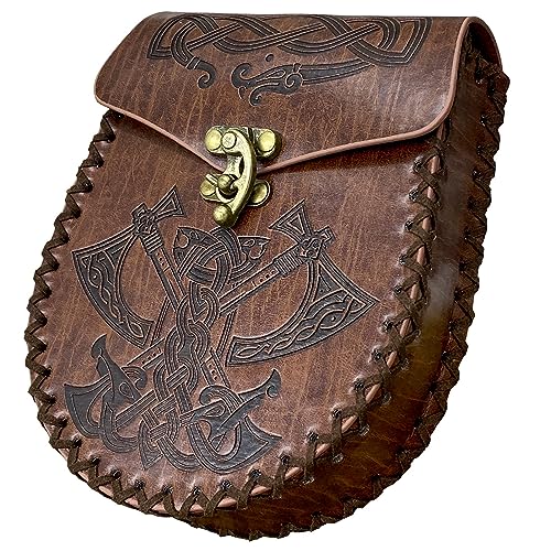 Braune geprägte Gürteltasche, Wikinger-Vintage-Leder-Fanny-Pack-Tasche, mittelalterliche LARP-Gürteltasche für Damen und Herren Braune geprägte Gürteltasche, Wikinger-Vintage-Leder-Fanny-Pack-Tasche, mittelalterliche LARP-Gürteltasche für Damen und Herren von Thajaling