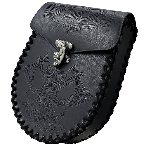 Mittelalterliche Kunstledertasche,Schwarze Wikinger Gürteltasche,Nordische geprägte Ledermünztasche,LARP Renaissance Tasche für Frauen Männer Mittelalterliche Kunstledertasche,Schwarze Wikinger Gürteltasche,Nordische geprägte Ledermünztasche,LARP Renaissance Tasche für Frauen Männer von Thajaling