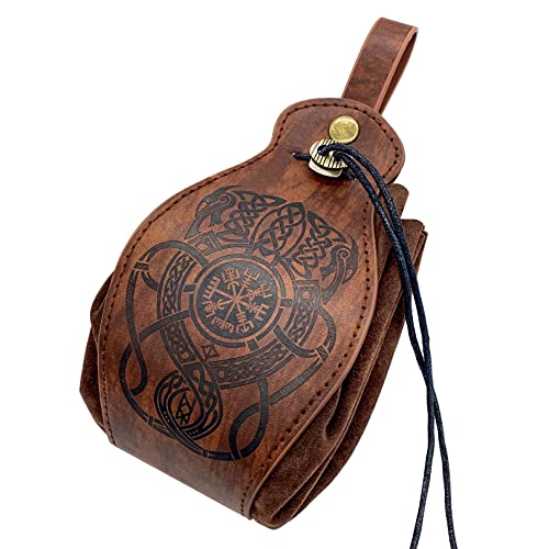 Mittelalterliche Vintage Gürteltasche, Wikinger-Leder-Fanny-Pack, Leder-Kordelzug-Geldbörse, Geldbörse mit Kompassprägung, braune Drachentotem-Gürteltasche, tragbare Geldbörse mit Kordelzug Mittelalterliche Vintage Gürteltasche, Wikinger-Leder-Fanny-Pack, Leder-Kordelzug-Geldbörse, Geldbörse mit Kompassprägung, braune Drachentotem-Gürteltasche, tragbare Geldbörse mit Kordelzug von Thajaling