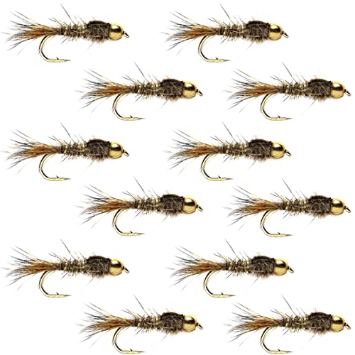 The Fly Fishing Place Bead Head Gold Gerippte Hasenohren Nymphe Fliegenfischen Fliegenfischen Set mit 12 Fliegenhaken Größe 10 – ein Dutzend von The Fly Fishing Place