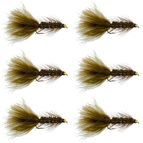 The Fly Fishing Place Dark Olive Bead Head Krystal Woolly Bugger Classic Streamer Flies - Set mit 6 Forellen Fliegenfischen - Haken Größe 8 von The Fly Fishing Place