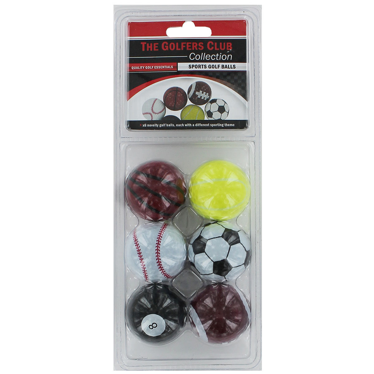 The Golfers Club White, Black and Red Novelty Sports Pack of 6 Golf Balls, One Size | American Golf von The Golfers Club