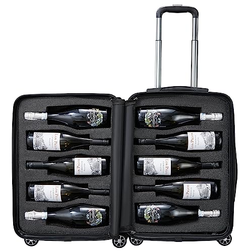 Weinflaschenkoffer, für 10 Standard-Flaschen mit 750 ml Fassungsvermögen, Universal-Flugzeug-Gepäcktasche, TSA-zugelassene Rolltasche für Profis und Verbraucher, Geschenk für Weinliebhaber und Kenner von The Wine Savant