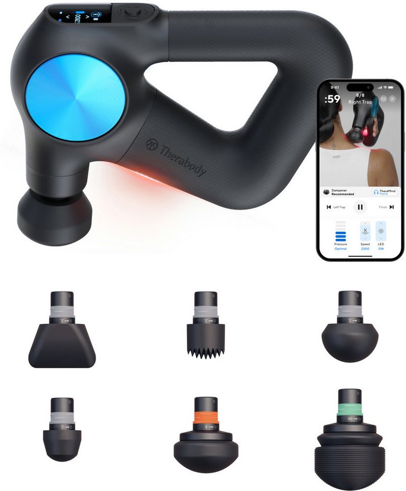 Therabody Massagepistole Theragun PRO Plus Schmerzlinderung, Regeneration, wissensch. erwiesen, Massage-, Vibrations-, Wärmetherapie, Pulsmessung, App-Steuerung von Therabody