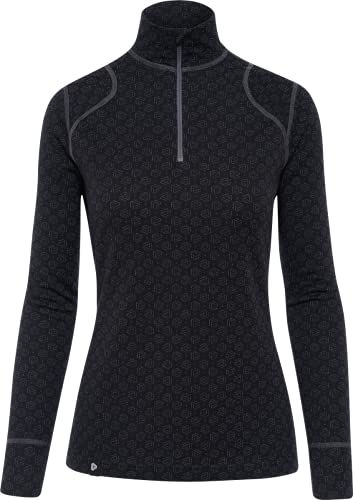 Thermowave Xtreme Merino Unterwäsche Damen - Thermounterwäsche Damen Shirt Langarm - Funktionsshirt Damen ¼ Zip Rollkragen Optimaler Feuchtigkeitstransport 220 GSM Super Sanfte Schwarz, XL von Thermowave