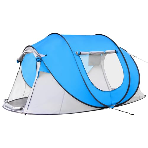 Pop-Up-Zelt für Camping, 4 Personen, sofortiges Pop-Up-Zelt, einfacher Aufbau, Campingzelt für Familie in 3 Sekunden, automatisch, wasserdicht, Zelte für Camping, Strand, Wandern und Reisen, Blau von Thinlute