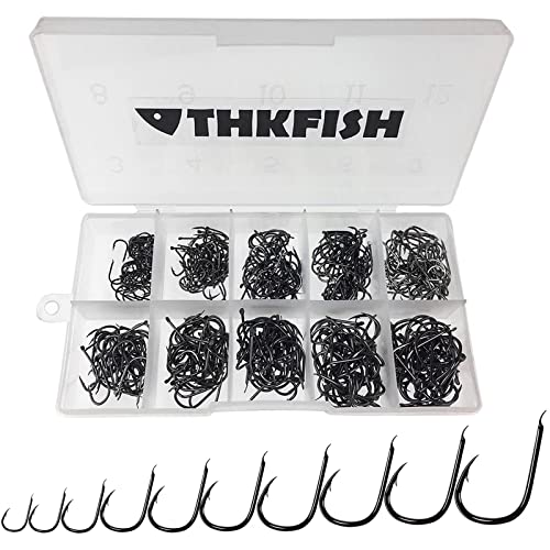THKFISH Angelhaken Kohlenstoffstahl Angelhaken Set mit Kunststoff Box Angelzubehör Set Augenlos Haken 10Größen 500Stück THKFISH Angelhaken Kohlenstoffstahl Angelhaken Set mit Kunststoff Box Angelzubehör Set Augenlos Haken 10Größen 500Stück von THKFISH