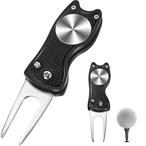 Golf Divot Werkzeug Edelstahl Golf Divot Reparatur Werkzeug Faltbare Golf Pitchgabel Metall Golf Divot Werkzeug mit Knopf und Golfball Marker für Golf, Schwarz Golf Divot Werkzeug Edelstahl Golf Divot Reparatur Werkzeug Faltbare Golf Pitchgabel Metall Golf Divot Werkzeug mit Knopf und Golfball Marker für Golf, Schwarz von Threan