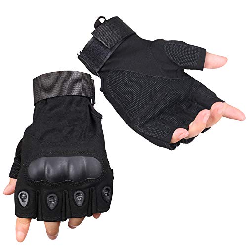 ThreeH Harte Knöchelhandschuhe für den Außenbereich Motorrad Airsoft Paintball Militär Halbe Handschuhe GL07XL,Black von ThreeH