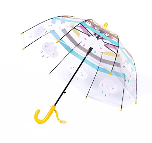 ThreeH Jungen Mädchen Bubble Regenschirm mit gebogenem Easy Grip-Griff Automatischer transparenter Kuppelschirm mit niedlichen Cartoon-Regenbogenwolken,Gelb ThreeH Jungen Mädchen Bubble Regenschirm mit gebogenem Easy Grip-Griff Automatischer transparenter Kuppelschirm mit niedlichen Cartoon-Regenbogenwolken,Gelb von ThreeH