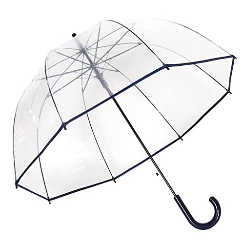 ThreeH Klarer Kuppel-Regenschirm Winddichtes leichtes transparentes Design Automatisch geöffneter Stock-Regenschirm für Hochzeiten, Schwarz von ThreeH