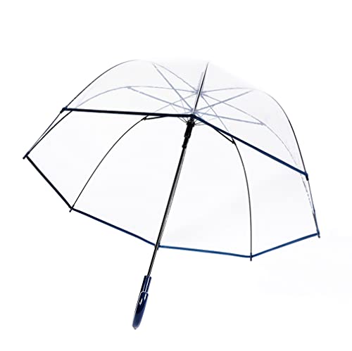 ThreeH Klarer Regenschirm mit winddichter transparenter Kuppel POE Baldachin blau getrimmt gebogener Griff automatisch geöffnet klassischer Hochzeitsschirm,Blau von ThreeH