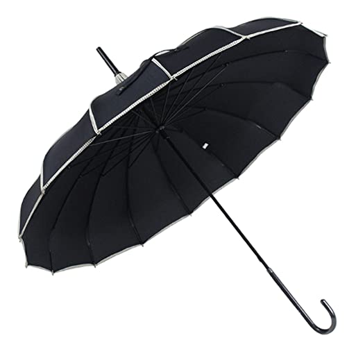 ThreeH Pagode Regenschirm Vintage Braut Sonnenschirm Winddicht 16 Rippen Leder Hakengriff Regen Sonnenschirm, Schwarz ThreeH Pagode Regenschirm Vintage Braut Sonnenschirm Winddicht 16 Rippen Leder Hakengriff Regen Sonnenschirm, Schwarz von ThreeH