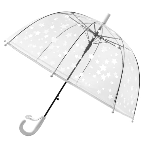ThreeH Kinder-Regenschirm mit Sternendruck, Transparent, mit Leuchte, Griffen und Schwarzem Wasserdichtem Gestell in Kindergröße ThreeH Kinder-Regenschirm mit Sternendruck, Transparent, mit Leuchte, Griffen und Schwarzem Wasserdichtem Gestell in Kindergröße von ThreeH
