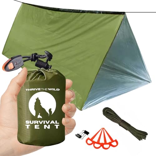 Ultimatives 2-Personen-Ultraleichtes Mylar-Überlebenszelt mit Paracord und Notfallpfeife • Allwetterschutz für Wandern, Camping und Outdoor-Survival-Kits von Thrive The Wild