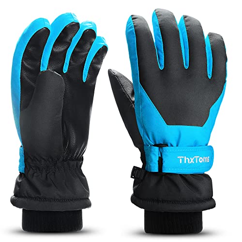 ThxToms Kinder Ski Handschuhe | Winter Snow Skihandschuhe -15℃ | PU Palme Winddicht Wasserdicht Warm Fleece | Sports Snowboard Skifahren Fahrradhandschuhe | Junge und Mädchen für 4-13 Jahre alt von ThxToms