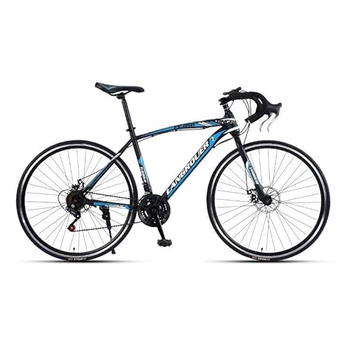 TiLLOw 21/24/27/30 Geschwindigkeit, Rennrad for Erwachsene, 700C-Räder, Aluminiumräder, Doppelscheibenbremse, Fahrrad mit gebogenem Lenker(Black-Blue,24-Speed_700C) von TiLLOw