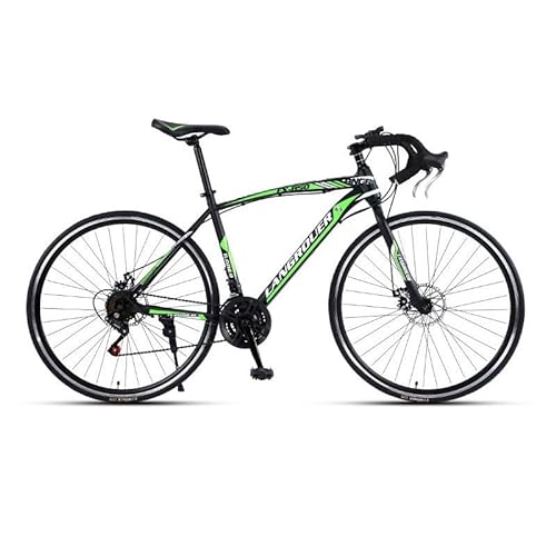 TiLLOw 21/24/27/30 Geschwindigkeit, Rennrad for Erwachsene, 700C-Räder, Aluminiumräder, Doppelscheibenbremse, Fahrrad mit gebogenem Lenker(Black-Green,30-Speed_700C) von TiLLOw