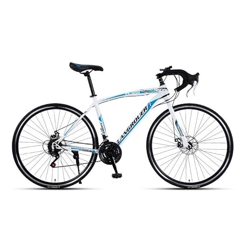 TiLLOw 700C-Räder, Fahrrad for Erwachsene, Rennrad 21/24/27/30 Gänge, Doppelscheibenbremse, Rahmen aus Kohlenstoffstahl, Renngabel(White-Blue,24-Speed_700C) von TiLLOw