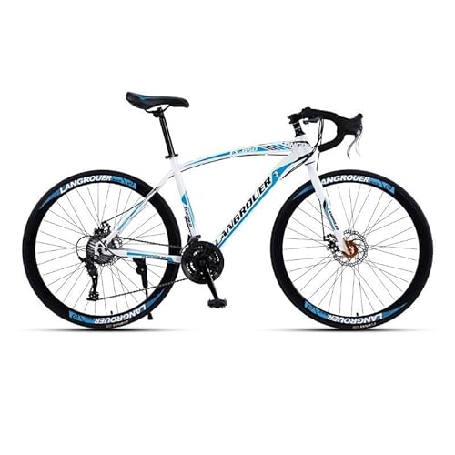 TiLLOw Fahrrad for Erwachsene, 21/24/27/30 Gänge, 700C-Räder, Rennrad mit Variabler Geschwindigkeit und gebogenem Lenker, Doppelscheibenbremse(White-Blue,24-Speed_700C) von TiLLOw