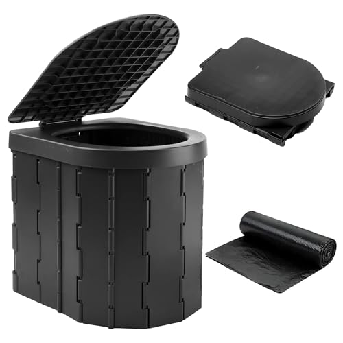 Outdoor-Campingtoilette, Campingautotoilette, tragbare Toilette, Angeltoilette, Faltbare Toilette, leichte und einfach zu verstauende Campingtoilette, leicht zu reinigen(Black) von TiLLOw