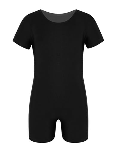 TiaoBug Ballett Trikot Mädchen Ballettanzug Ärmellos Tanzbody mit Sport Shorts Kurze Hose Bein Turnanzug Ballett Gymnastik Leotard Kinder Ballettkleidung gr. 92-164 Schwarz C 146-152 von TiaoBug