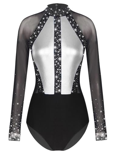 TiaoBug Damen Metallic Gymnastikanzug Langarm Turnanzug Mesh Spleiß Tanz-Body Ballett Trikot Eiskunstlauf Overall Jumpsuit Dunkelgrau B M TiaoBug Damen Metallic Gymnastikanzug Langarm Turnanzug Mesh Spleiß Tanz-Body Ballett Trikot Eiskunstlauf Overall Jumpsuit Dunkelgrau B M von TiaoBug