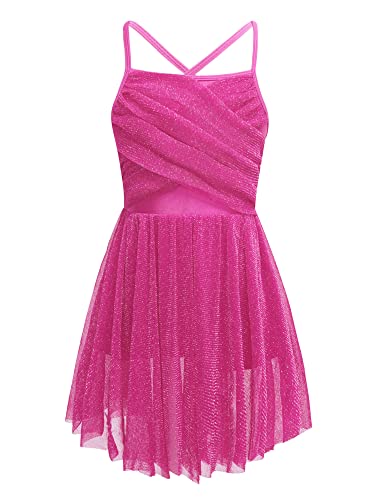 TiaoBug Kinder Mädchen Ballettkleid Ballettanzug Ballett Trikot Kleid mit Chiffon Rock in Weiß Schwarz Rosa Lavender Rose mit Glitzer 110-116 von TiaoBug