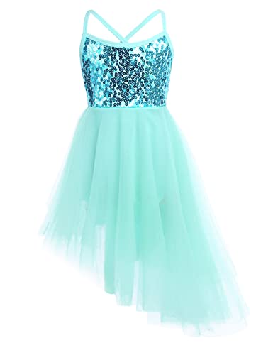 TiaoBug Kinder Pailetten Ballettanzug Ballettkleid Mädchen Ballett Tanzkleid mit Asymmetrisch Röckchen Tütü Glänzend Tank Tops Träger Kleider 92 104 116 128 140 146 164 Mintgrün 158-164 von TiaoBug