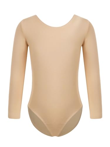 TiaoBug Mädchen Ballett Body Trikot Kinder Kurzarm Langarm Ballettanzug Turnanzug Gymnastikanzug Hautfarbe Thermo 134-140 von TiaoBug