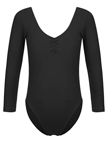 TiaoBug Mädchen Ballett Body Trikot Kinder Kurzarm Langarm Ballettanzug Turnanzug Gymnastikanzug Schwarz B 134-140 von TiaoBug