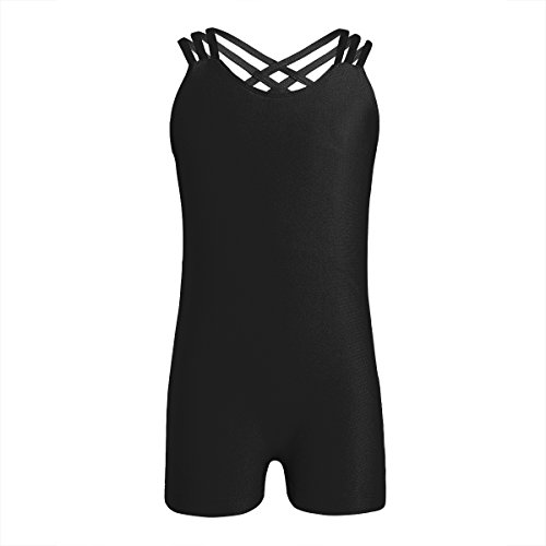 TiaoBug Mädchen Ballettanzug Ballett Tanzen Sport Body Trikot Anzug Kinder Gymnastikanzug Einteiler ohne ärmel Tank Top mit Kurze Hose Shorts Tanzbekleidung 104-146 Schwarz 140-146 von TiaoBug