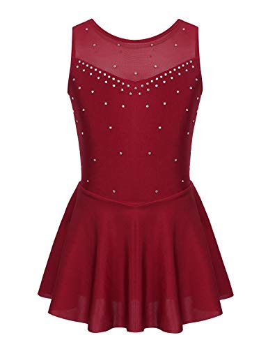 TiaoBug Mädchen Ballettkleid Ballettanzug Ärmellos Eislaufkleid Ballett Trikot Glänzend Body Kostüm für Tanz Gymnastik Eislaufen Burgundy 170-176 von TiaoBug