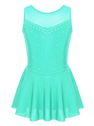 TiaoBug Mädchen Ballettkleid Ballettanzug Ärmellos Eislaufkleid Ballett Trikot Glänzend Body Kostüm für Tanz Gymnastik Eislaufen Mint Grün 170-176 von TiaoBug