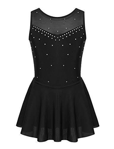 TiaoBug Mädchen Ballettkleid Ballettanzug Ärmellos Eislaufkleid Ballett Trikot Glänzend Body Kostüm für Tanz Gymnastik Eislaufen Schwarz 158-164 von TiaoBug