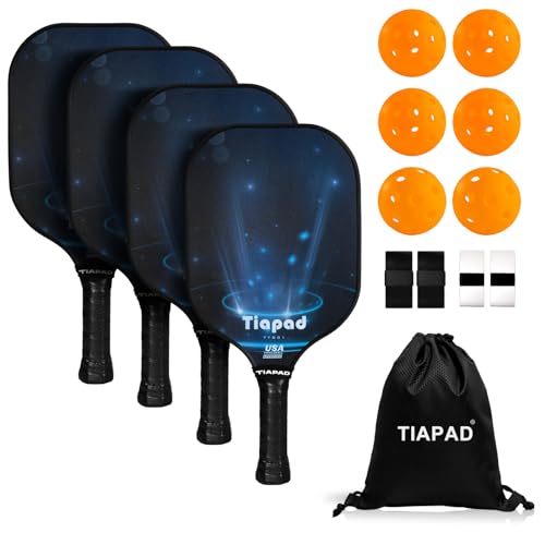 Tiapad Pickleball-Paddel-Set, 4/2 Stück, USAPA-zugelassenes Pickle-Ball-Paddel-Set, Fiberglas-Pickle-Ball-Schläger, 4 Stück, PP-Wabenkern, leicht für Anfänger von Tiapad