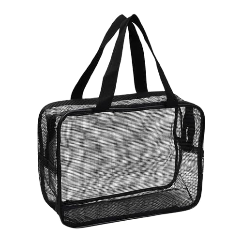 Tibapla Tragbare Duschtasche, Gross Netztaschen für Dusche, Mesh Strandtasche mit Griff, Faltbare Badetasche für Badezimmer Reise Camping Fitnessstudio, Schwimmen, Sportspiele (Schwarz) von Tibapla