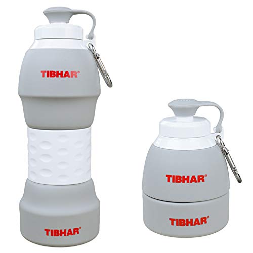 Tibhar Trinkflasche Flex mit Karabinerhaken | Faltbare, auslaufsichere und geruchlose Silikon-Flasche für Tischtennis, Sport und Reise | BPA-frei | 580ml von Tibhar