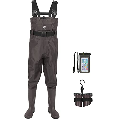 TIDEWE Bootfoot Wathose Wathose 2-lagig Nylon/PVC Wasserdicht Angeln Jagd Wathose mit Stiefelaufhänger für Damen und Herren Braun Größe 42 TIDEWE Bootfoot Wathose Wathose 2-lagig Nylon/PVC Wasserdicht Angeln Jagd Wathose mit Stiefelaufhänger für Damen und Herren Braun Größe 42 von TideWe