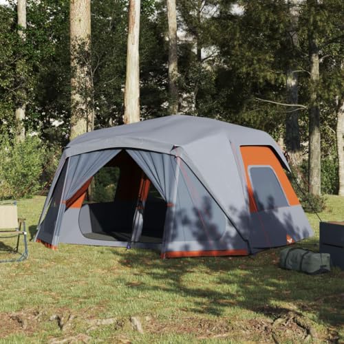 Tidyard Campingzelt 10 Personen Zelt Tunnelzelt Camping-Zelt Familienzelt Grau und Orange 443x437x229 cm von Tidyard