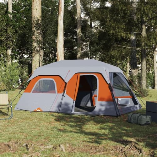 Tidyard Campingzelt 9 Personen Zelt Tunnelzelt Camping-Zelt Familienzelt Grau und Orange 441x288x217 cm von Tidyard