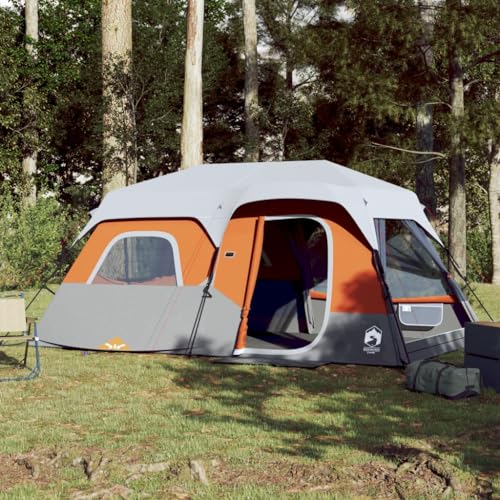 Tidyard Campingzelt mit LED Zelt Tunnelzelt Camping-Zelt Familienzelt Grau und Orange 441x288x217 cm von Tidyard