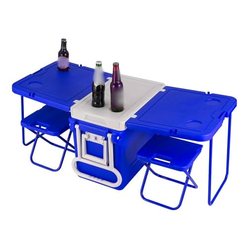 Tidyard Kühlbox,kühlbox Auto,Rolling Cooler Eistruhe Camping Outdoor Picknick Tragbare Wärmeisolationsbox mit Tisch und Stuhl（Mit Tisch und Stühlen）-Blau von Tidyard