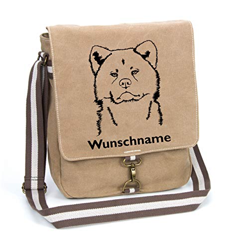 Akita Canvas Schultertasche Umhängetasche Tasche mit Hundemotiv und Namen personalisiert von Tierisch-tolle Geschenke