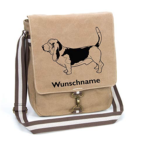 Basset Hound Schultertasche Umhängetasche Tasche mit Hundemotiv und Namen personalisiert (Motiv 3) von Tierisch-tolle Geschenke