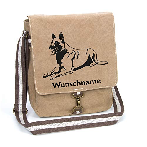 Belgischer Schäferhund Schultertasche Umhängetasche Tasche mit Hundemotiv und Namen personalisiert (Motiv 3) von Tierisch-tolle Geschenke