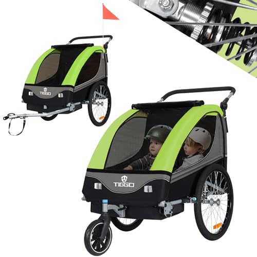 Tiggo S2 Kinderanhänger mit Federung Jogger 2 in 1 Kinder Buggy fahrradanhänger Anhänger 360° Drehbar von Tiggo