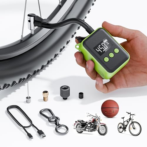 Fahrradpumpe, 130 PSI Mini-Fahrrad-Reifenpumpe mit Messgerät, passend für Presta-Ventil und Schrader, tragbare elektrische Luftpumpe, Luftkompressor, automatische Abschaltung, kleine Fahrradpumpe, 130 PSI Mini-Fahrrad-Reifenpumpe mit Messgerät, passend für Presta-Ventil und Schrader, tragbare elektrische Luftpumpe, Luftkompressor, automatische Abschaltung, kleine von Tiiletzote