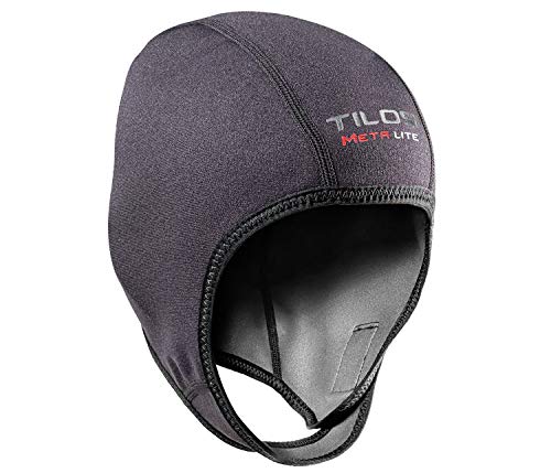 Tilos 1 mm Metall-Light Coated Neopren Verstellbare Beanie für Surf Surfen Kajak Rafting Kanu Schnorchel Badekappe Hut (schwarz, groß) von Tilos